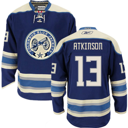 Men's Reebok Columbus Blue Jackets #13 Cam Atkinson Authentic Navy Blue Third NHL Jersey