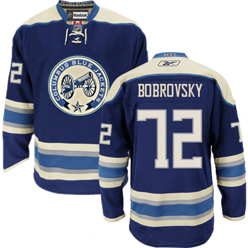 Men's Reebok Columbus Blue Jackets #72 Sergei Bobrovsky Authentic Navy Blue Third NHL Jersey