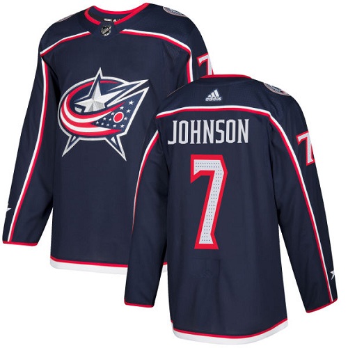 Men's Adidas Columbus Blue Jackets #7 Jack Johnson Authentic Navy Blue Home NHL Jersey