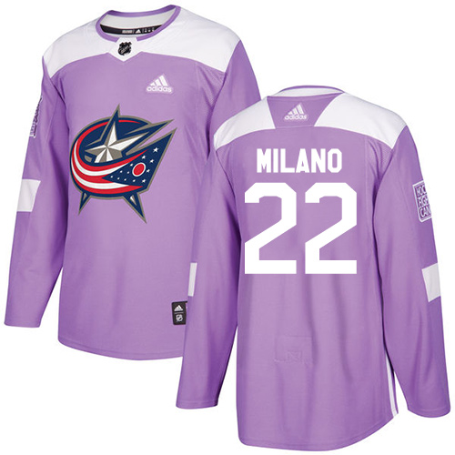 Youth Adidas Columbus Blue Jackets #22 Sonny Milano Authentic Purple Fights Cancer Practice NHL Jersey