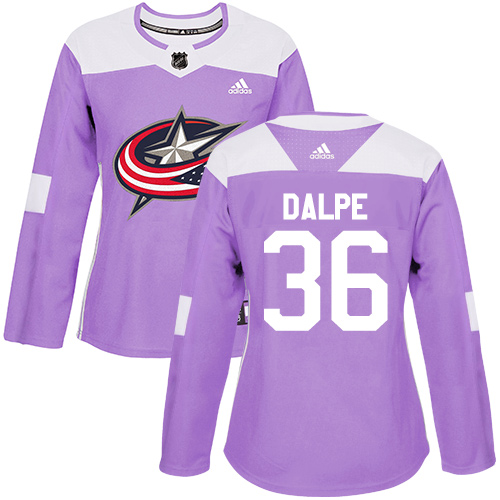Women's Adidas Columbus Blue Jackets #36 Zac Dalpe Authentic Purple Fights Cancer Practice NHL Jersey