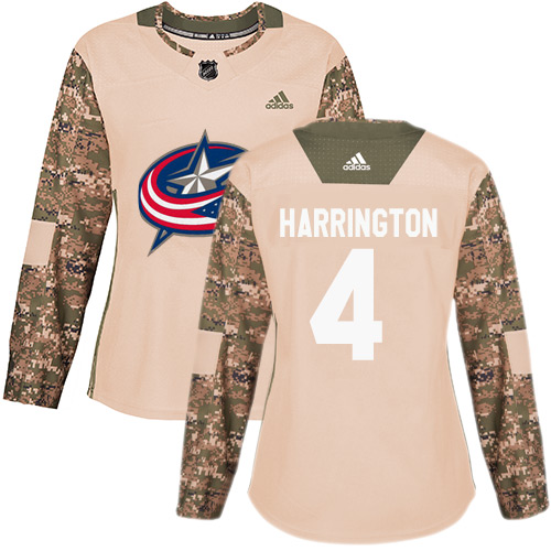 Women's Adidas Columbus Blue Jackets #4 Scott Harrington Authentic Camo Veterans Day Practice NHL Jersey