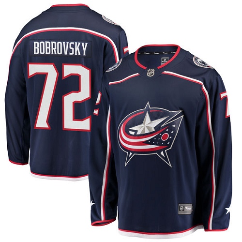 Men's Columbus Blue Jackets #72 Sergei Bobrovsky Authentic Navy Blue Home Fanatics Branded Breakaway NHL Jersey