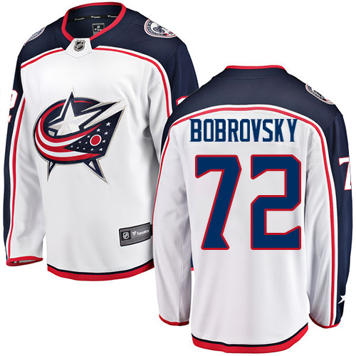 Men's Columbus Blue Jackets #72 Sergei Bobrovsky Authentic White Away Fanatics Branded Breakaway NHL Jersey