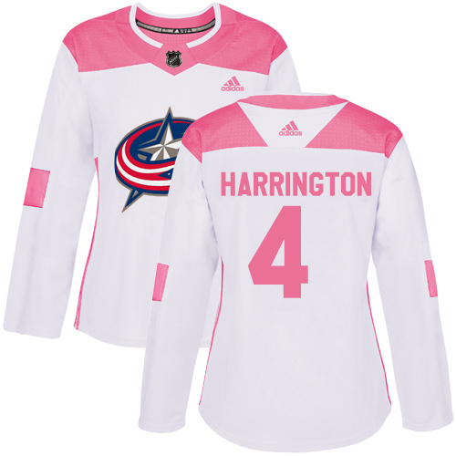 Women's Adidas Columbus Blue Jackets #4 Scott Harrington Authentic White/Pink Fashion NHL Jersey