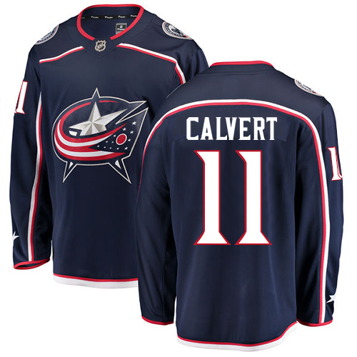 Men's Columbus Blue Jackets #11 Matt Calvert Authentic Navy Blue Home Fanatics Branded Breakaway NHL Jersey