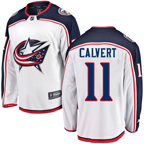 Men's Columbus Blue Jackets #11 Matt Calvert Authentic White Away Fanatics Branded Breakaway NHL Jersey