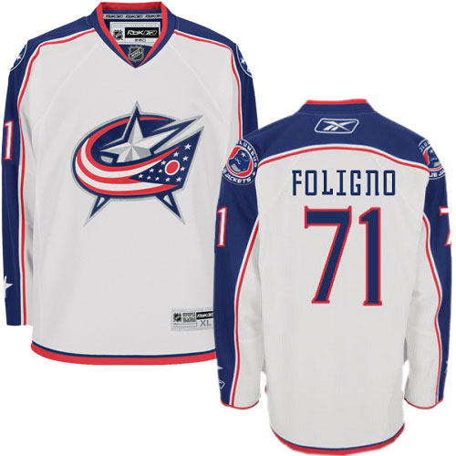 Women's Reebok Columbus Blue Jackets #71 Nick Foligno Authentic White Away NHL Jersey