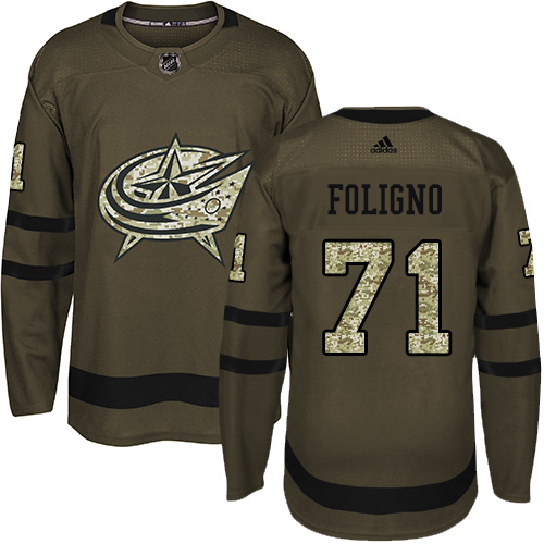 Youth Adidas Columbus Blue Jackets #71 Nick Foligno Authentic Green Salute to Service NHL Jersey