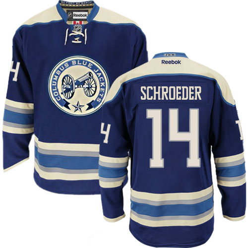Men's Reebok Columbus Blue Jackets #14 Jordan Schroeder Authentic Navy Blue Third NHL Jersey