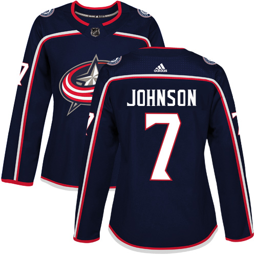 Women's Adidas Columbus Blue Jackets #7 Jack Johnson Authentic Navy Blue Home NHL Jersey