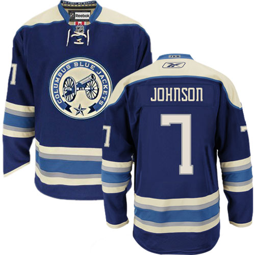 Women's Reebok Columbus Blue Jackets #7 Jack Johnson Authentic Navy Blue Third NHL Jersey