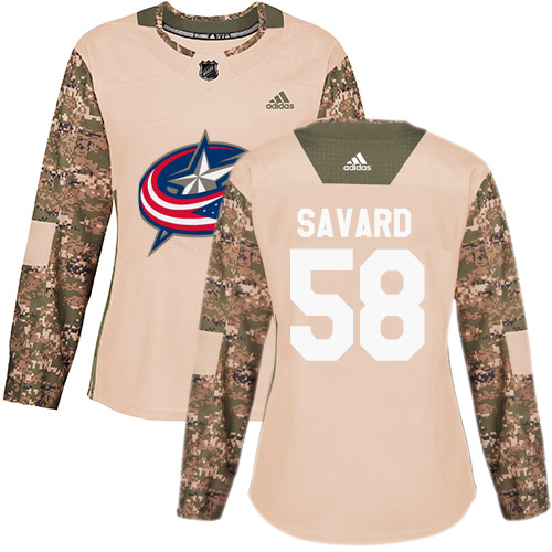 Women's Adidas Columbus Blue Jackets #58 David Savard Authentic Camo Veterans Day Practice NHL Jersey