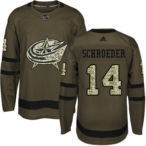 Youth Adidas Columbus Blue Jackets #14 Jordan Schroeder Authentic Green Salute to Service NHL Jersey