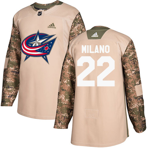 Men's Adidas Columbus Blue Jackets #22 Sonny Milano Authentic Camo Veterans Day Practice NHL Jersey
