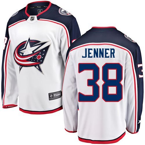 Men's Columbus Blue Jackets #38 Boone Jenner Authentic White Away Fanatics Branded Breakaway NHL Jersey