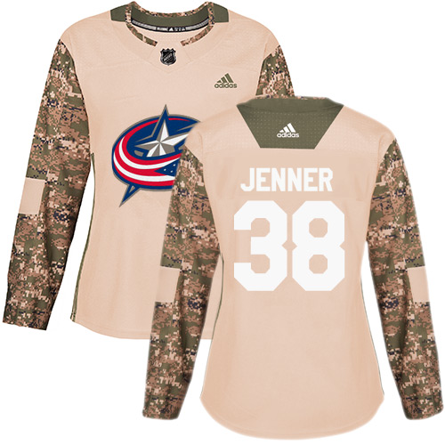 Women's Adidas Columbus Blue Jackets #38 Boone Jenner Authentic Camo Veterans Day Practice NHL Jersey