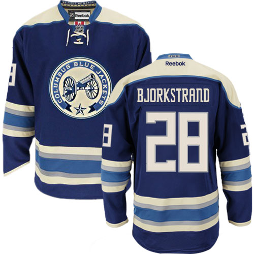 Men's Reebok Columbus Blue Jackets #28 Oliver Bjorkstrand Premier Navy Blue Third NHL Jersey