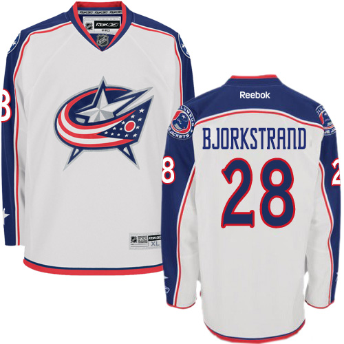 Youth Reebok Columbus Blue Jackets #28 Oliver Bjorkstrand Authentic White Away NHL Jersey