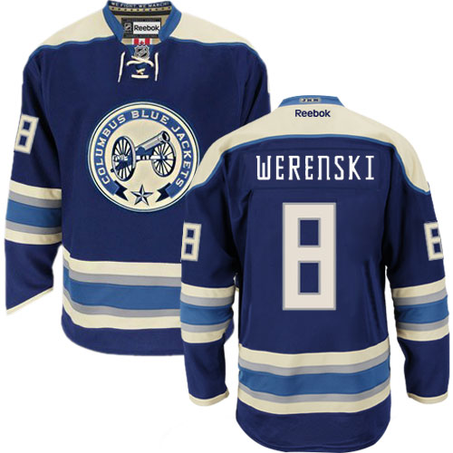 Men's Reebok Columbus Blue Jackets #8 Zach Werenski Premier Navy Blue Third NHL Jersey