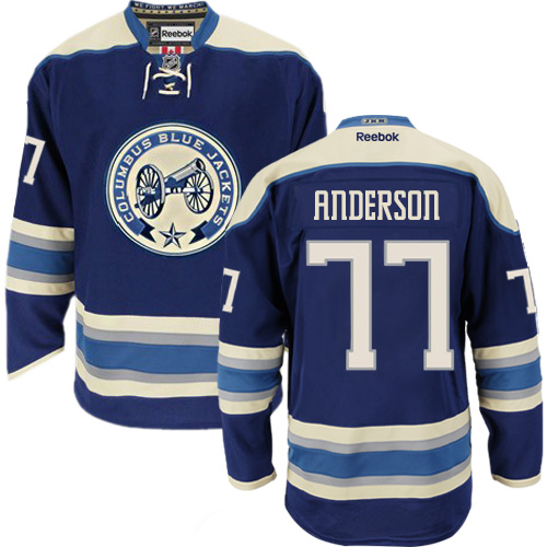 Men's Reebok Columbus Blue Jackets #77 Josh Anderson Premier Navy Blue Third NHL Jersey