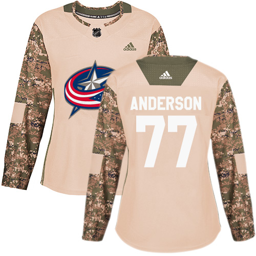 Women's Adidas Columbus Blue Jackets #77 Josh Anderson Authentic Camo Veterans Day Practice NHL Jersey