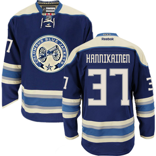 Men's Reebok Columbus Blue Jackets #37 Markus Hannikainen Premier Navy Blue Third NHL Jersey