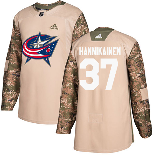 Youth Adidas Columbus Blue Jackets #37 Markus Hannikainen Authentic Camo Veterans Day Practice NHL Jersey