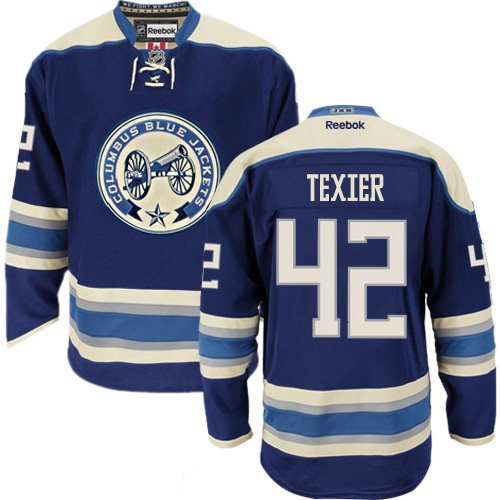 Men's Reebok Columbus Blue Jackets #42 Alexandre Texier Authentic Navy Blue Third NHL Jersey