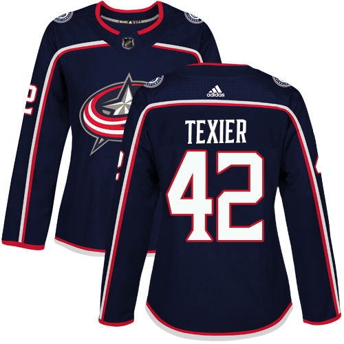 Women's Adidas Columbus Blue Jackets #42 Alexandre Texier Authentic Navy Blue Home NHL Jersey