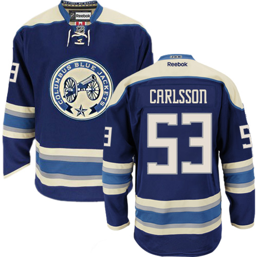 Men's Reebok Columbus Blue Jackets #53 Gabriel Carlsson Premier Navy Blue Third NHL Jersey