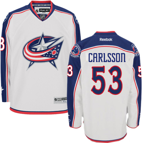 Youth Reebok Columbus Blue Jackets #53 Gabriel Carlsson Authentic White Away NHL Jersey