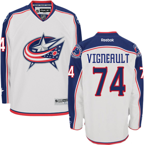 Men's Reebok Columbus Blue Jackets #74 Sam Vigneault Authentic White Away NHL Jersey