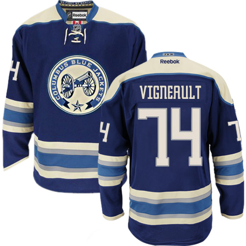 Women's Reebok Columbus Blue Jackets #74 Sam Vigneault Authentic Navy Blue Third NHL Jersey