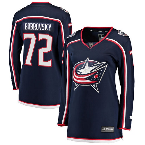 Women's Columbus Blue Jackets #72 Sergei Bobrovsky Authentic Navy Blue Home Fanatics Branded Breakaway NHL Jersey