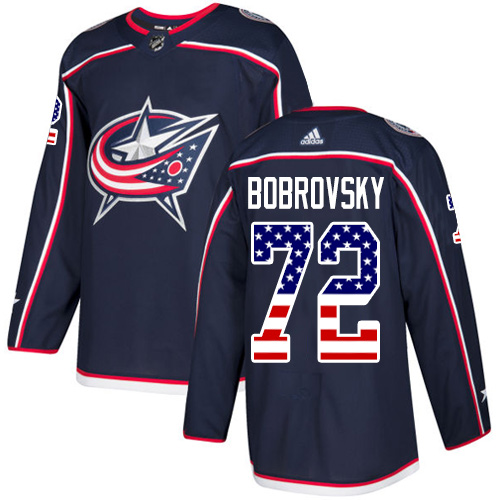 Men's Adidas Columbus Blue Jackets #72 Sergei Bobrovsky Authentic Navy Blue USA Flag Fashion NHL Jersey