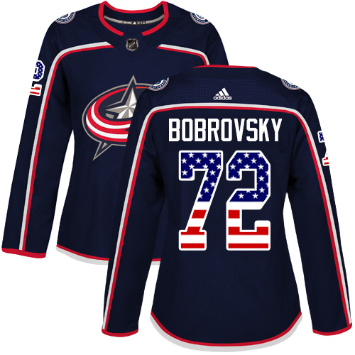 Women's Adidas Columbus Blue Jackets #72 Sergei Bobrovsky Authentic Navy Blue USA Flag Fashion NHL Jersey