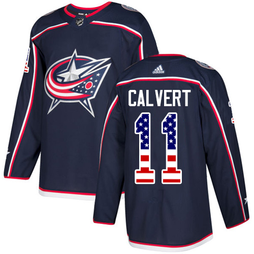 Men's Adidas Columbus Blue Jackets #11 Matt Calvert Authentic Navy Blue USA Flag Fashion NHL Jersey