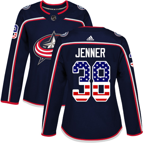 Women's Adidas Columbus Blue Jackets #38 Boone Jenner Authentic Navy Blue USA Flag Fashion NHL Jersey