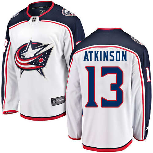 Men's Columbus Blue Jackets #13 Cam Atkinson Authentic White Away Fanatics Branded Breakaway NHL Jersey