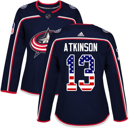 Women's Adidas Columbus Blue Jackets #13 Cam Atkinson Authentic Navy Blue USA Flag Fashion NHL Jersey