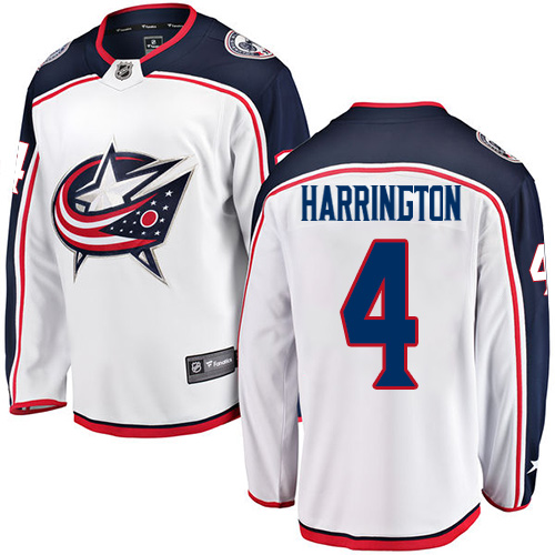 Men's Columbus Blue Jackets #4 Scott Harrington Authentic White Away Fanatics Branded Breakaway NHL Jersey
