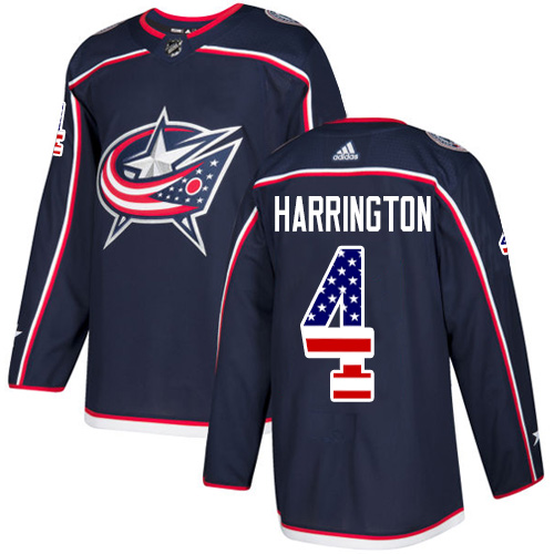 Men's Adidas Columbus Blue Jackets #4 Scott Harrington Authentic Navy Blue USA Flag Fashion NHL Jersey