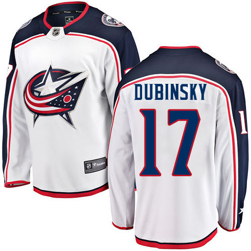 Youth Columbus Blue Jackets #17 Brandon Dubinsky Authentic White Away Fanatics Branded Breakaway NHL Jersey