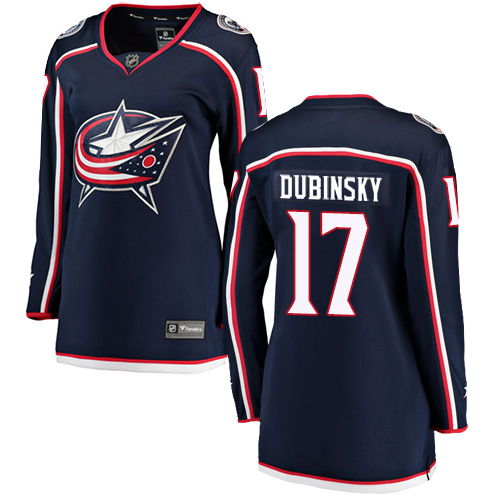 Women's Columbus Blue Jackets #17 Brandon Dubinsky Authentic Navy Blue Home Fanatics Branded Breakaway NHL Jersey