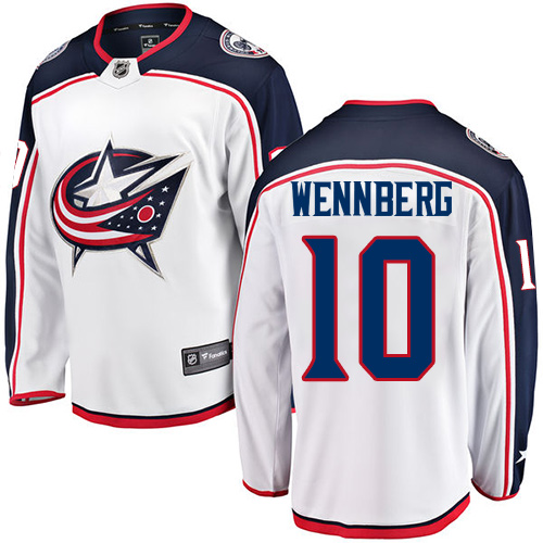 Men's Columbus Blue Jackets #10 Alexander Wennberg Authentic White Away Fanatics Branded Breakaway NHL Jersey