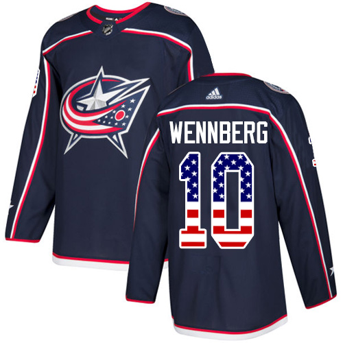 Men's Adidas Columbus Blue Jackets #10 Alexander Wennberg Authentic Navy Blue USA Flag Fashion NHL Jersey