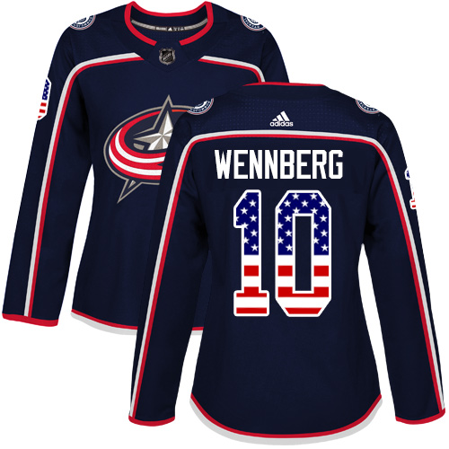 Women's Adidas Columbus Blue Jackets #10 Alexander Wennberg Authentic Navy Blue USA Flag Fashion NHL Jersey