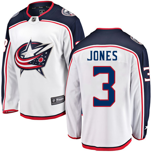 Men's Columbus Blue Jackets #3 Seth Jones Authentic White Away Fanatics Branded Breakaway NHL Jersey