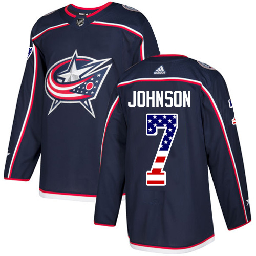 Men's Adidas Columbus Blue Jackets #7 Jack Johnson Authentic Navy Blue USA Flag Fashion NHL Jersey